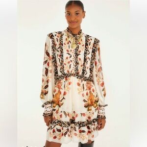 NWT Farm Rio Berry Garden Cream Mini Dress Long Sleeve Flowy Floral Size XS